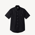 Collis Felixのブラックの半袖ボタンダウンシャツを正面から撮影した商品画像。左胸ポケットにホワイトのブランドロゴが入っている。