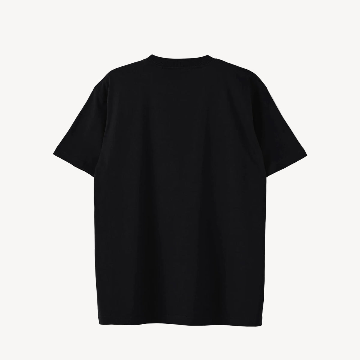 Collis FelixのブラックのTシャツを背面から撮影した商品画像。ロゴやプリントのないシンプルなデザイン。