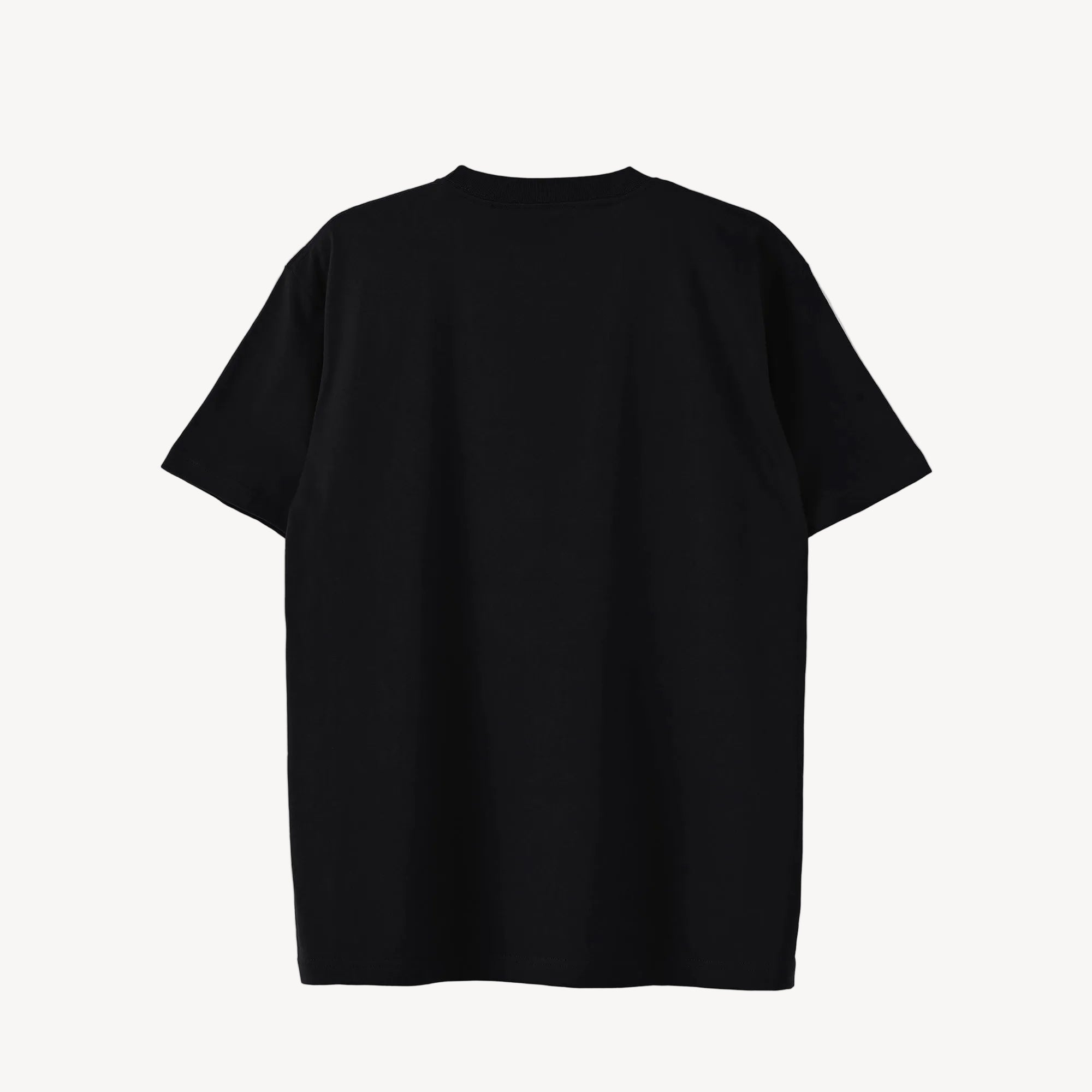 Collis FelixのブラックのTシャツを背面から撮影した商品画像。ロゴやプリントのないシンプルなデザイン。