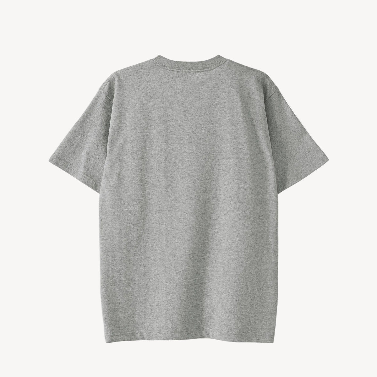 Collis FelixのグレーのTシャツを背面から撮影した商品画像。ロゴやプリントのないシンプルなデザイン。