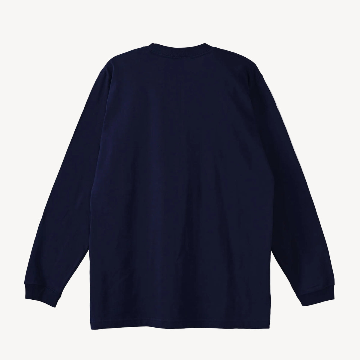 Collis FelixのネイビーのロングスリーブTシャツを背面から撮影した商品画像。ロゴやプリントのないシンプルなデザイン。