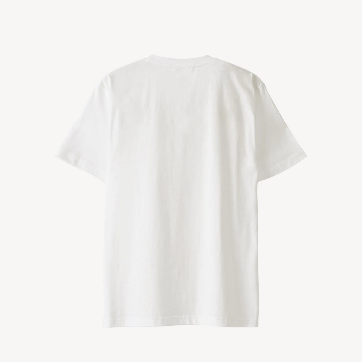 Collis FelixのホワイトのTシャツを背面から撮影した商品画像。ロゴやプリントのないシンプルなデザイン。