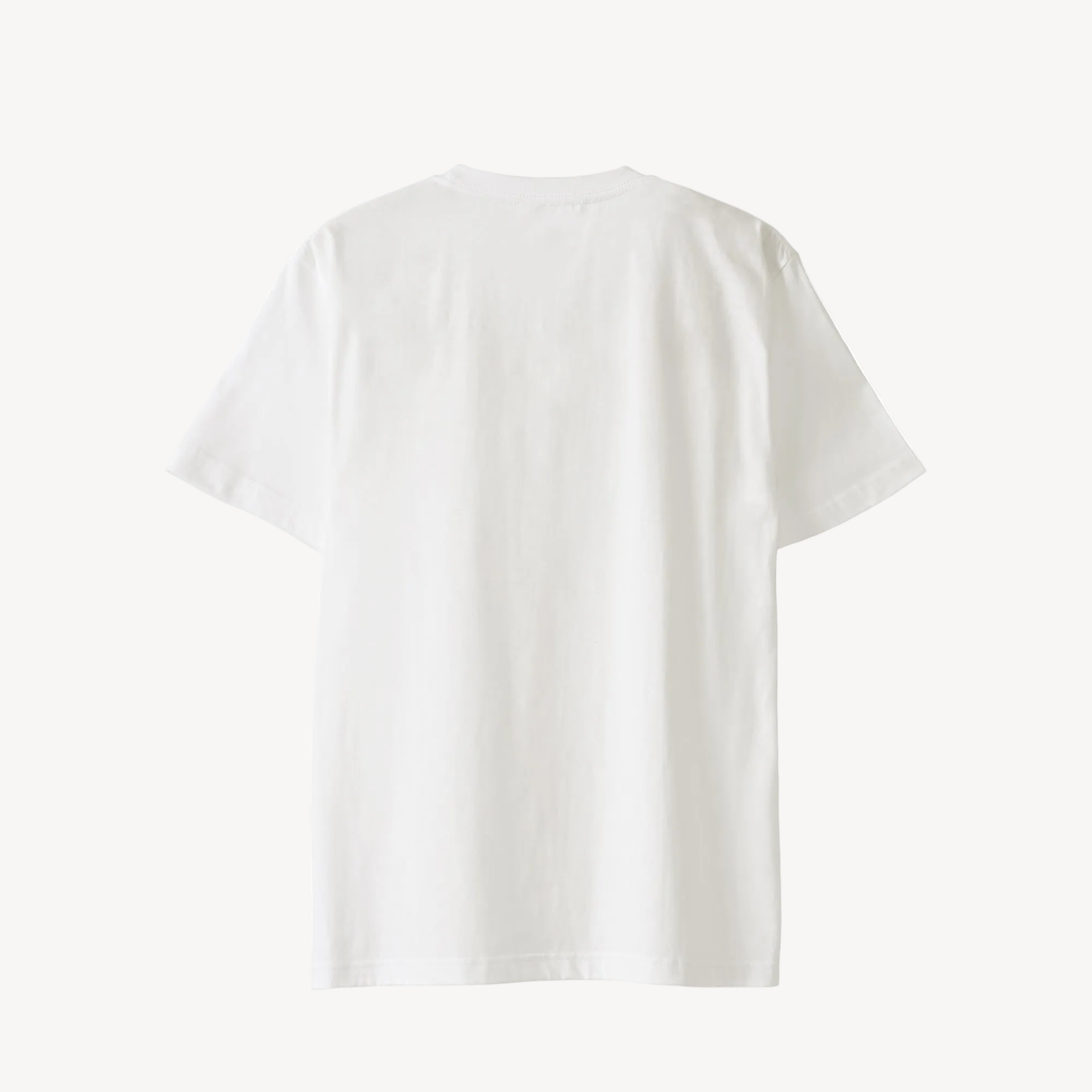 Collis FelixのホワイトのTシャツを背面から撮影した商品画像。ロゴやプリントのないシンプルなデザイン。
